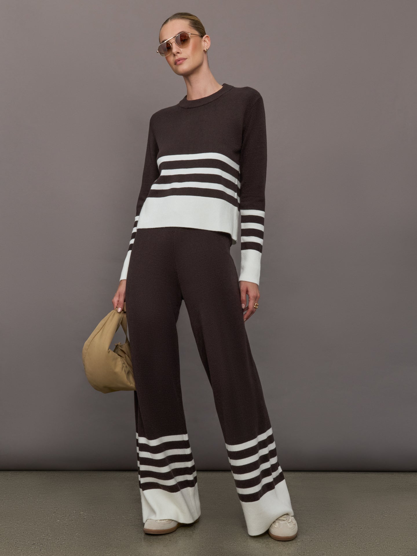 Carbon38 | Striped Sweater Pant - Chocolate Torte / Off White