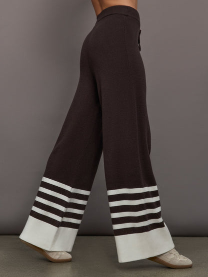 Carbon38 | Striped Sweater Pant - Chocolate Torte / Off White