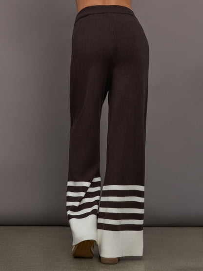 Carbon38 | Striped Sweater Pant - Chocolate Torte / Off White