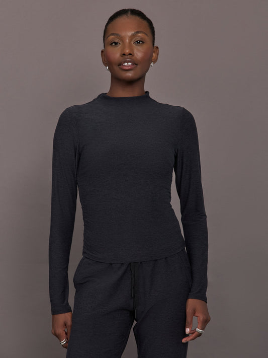Carbon38 | Mock Neck Long Sleeve in Soft Luxe - Heather Black