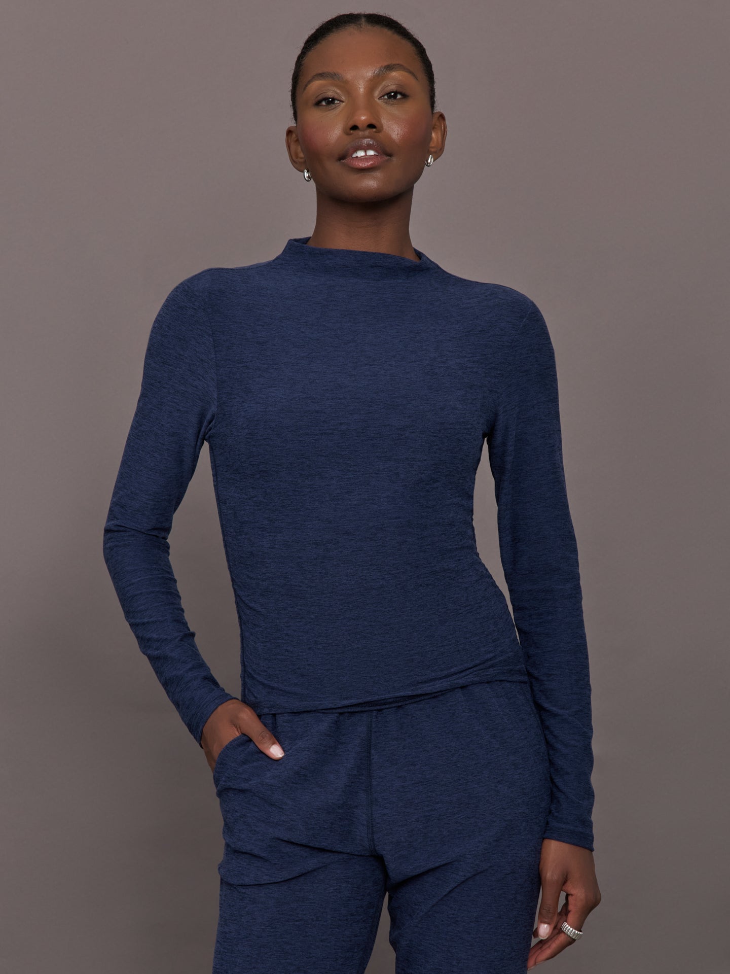 Carbon38 | Mock Neck Long Sleeve in Soft Luxe - Heather Navy Blazer