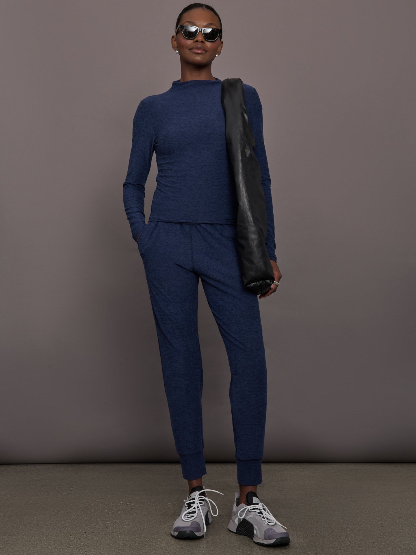 Carbon38 | Mock Neck Long Sleeve in Soft Luxe - Heather Navy Blazer