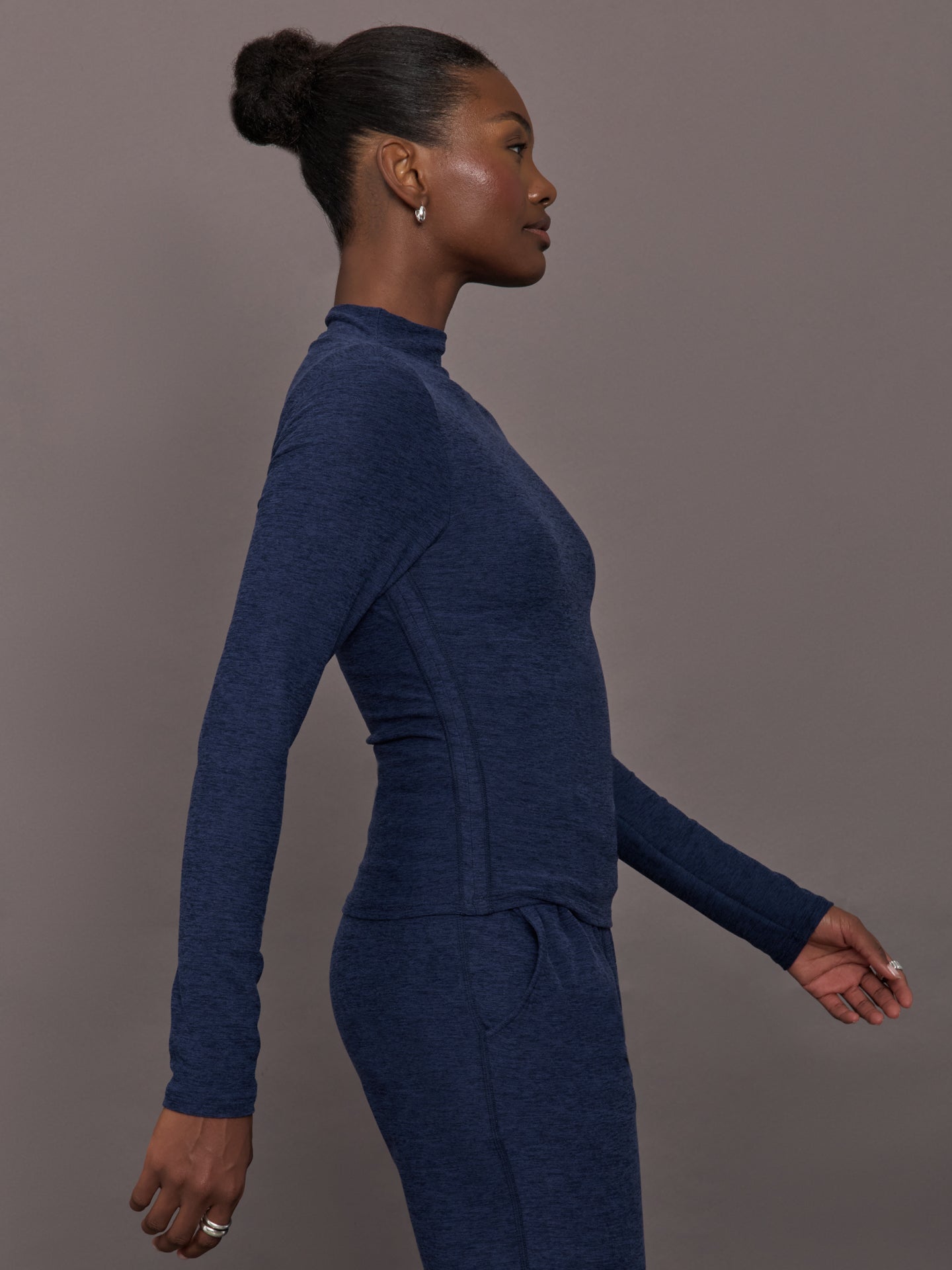 Carbon38 | Mock Neck Long Sleeve in Soft Luxe - Heather Navy Blazer