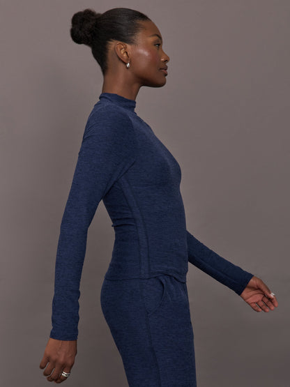 Carbon38 | Mock Neck Long Sleeve in Soft Luxe - Heather Navy Blazer