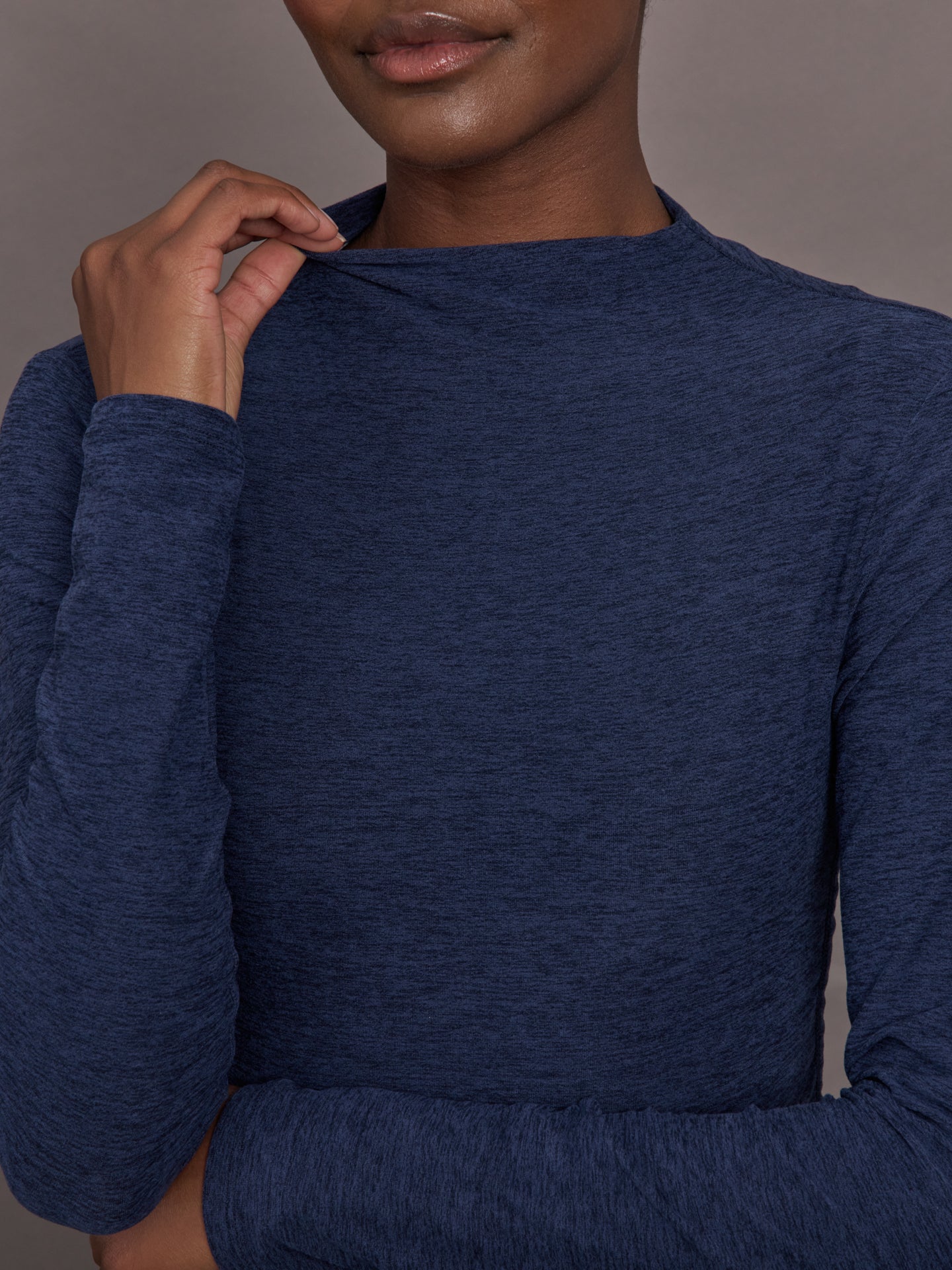 Carbon38 | Mock Neck Long Sleeve in Soft Luxe - Heather Navy Blazer