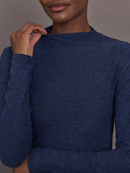 Carbon38 | Mock Neck Long Sleeve in Soft Luxe - Heather Navy Blazer