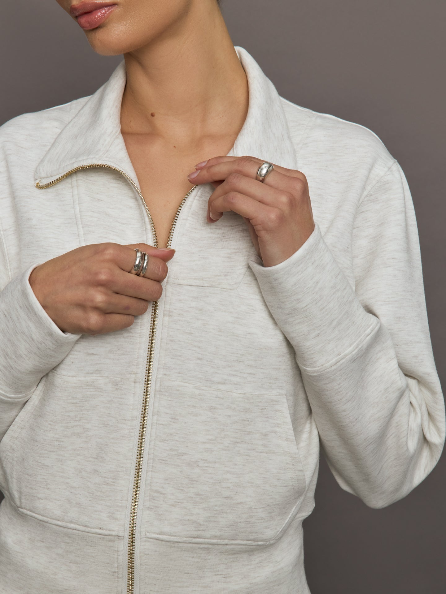 Carbon38 | Full Zip Jacket in Interlock - Moonbeam Heather