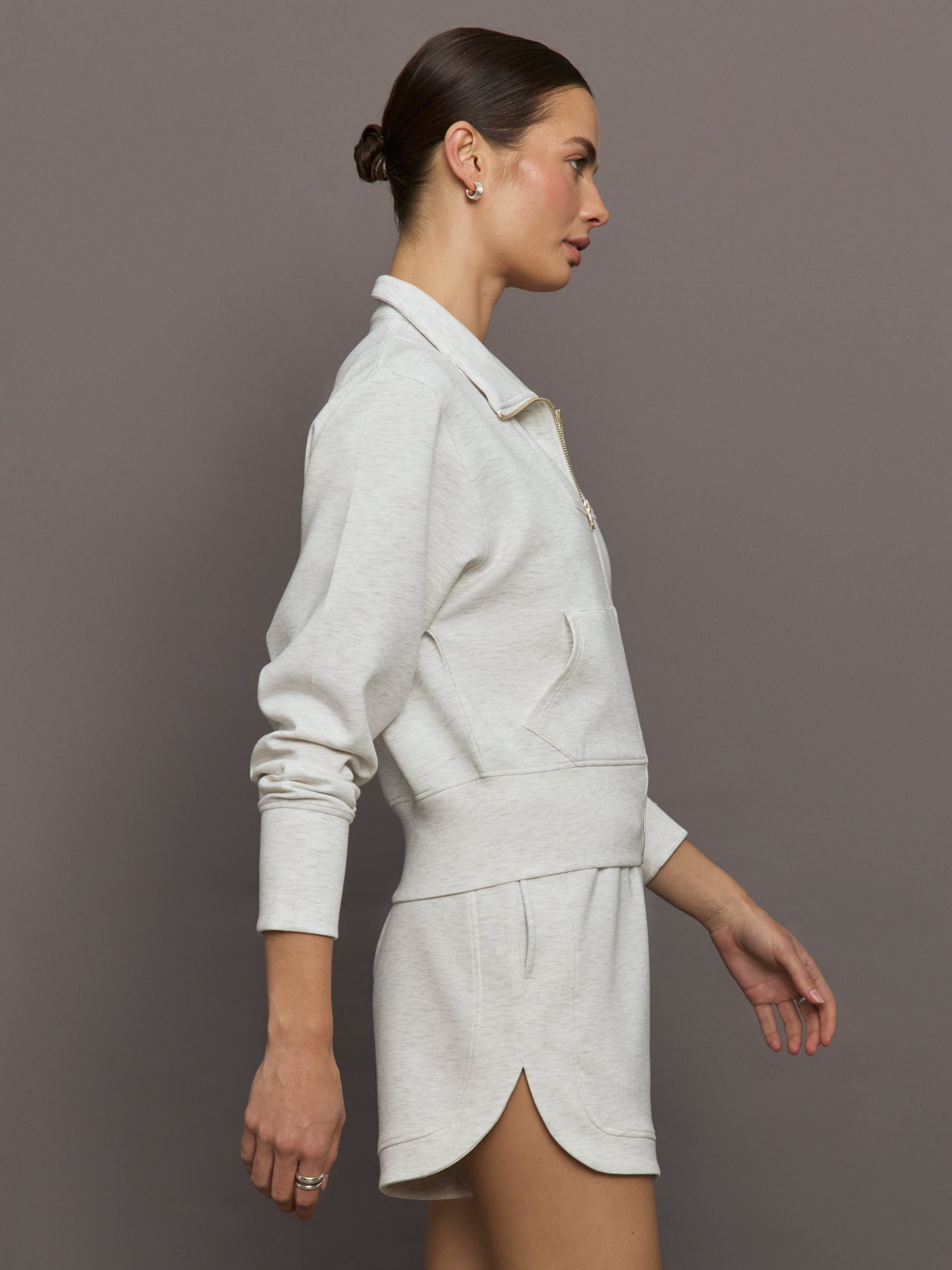 Carbon38 | Full Zip Jacket in Interlock - Moonbeam Heather