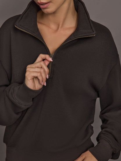 Carbon38 | Half Zip Sweatshirt in French Terry - Chocolate Torte