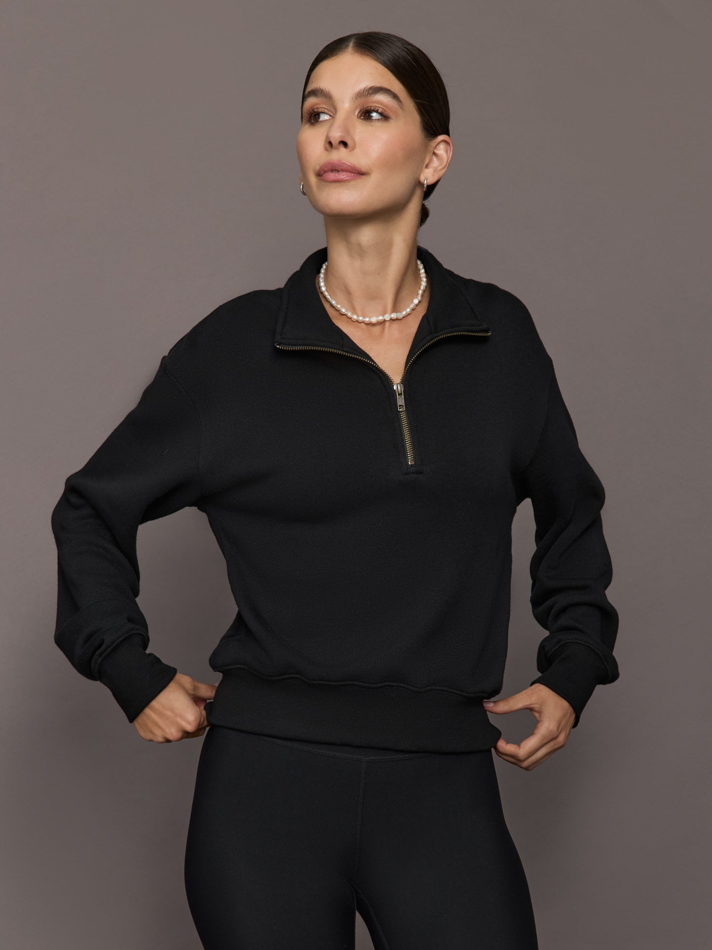 Carbon38 | Half Zip Sweatshirt in French Terry - Black
