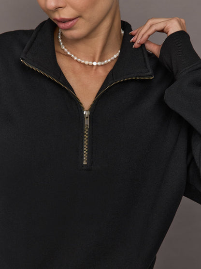 Carbon38 | Half Zip Sweatshirt in French Terry - Black