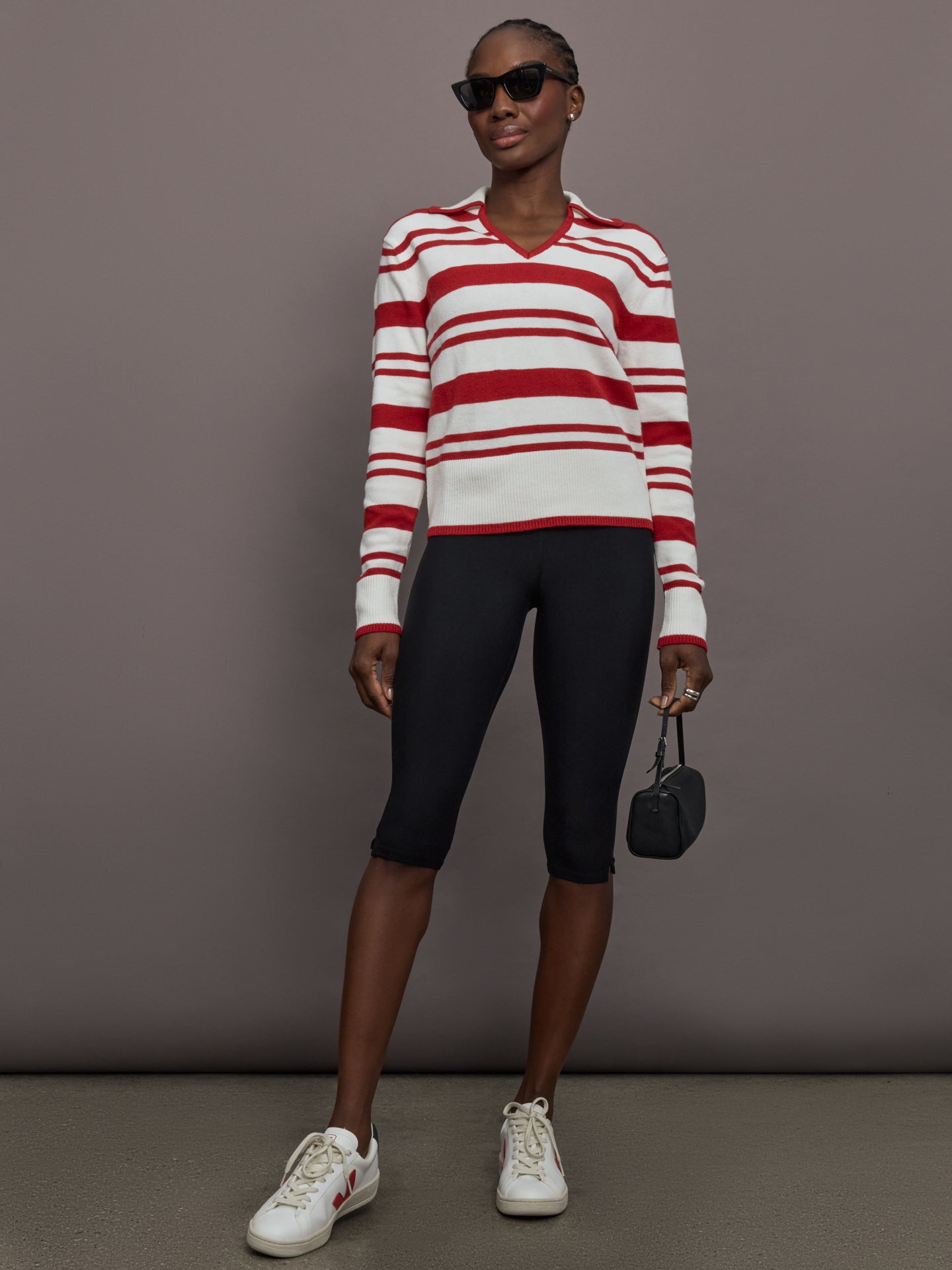 Carbon38 | Johnny Collar Striped Sweater - Red/Cream