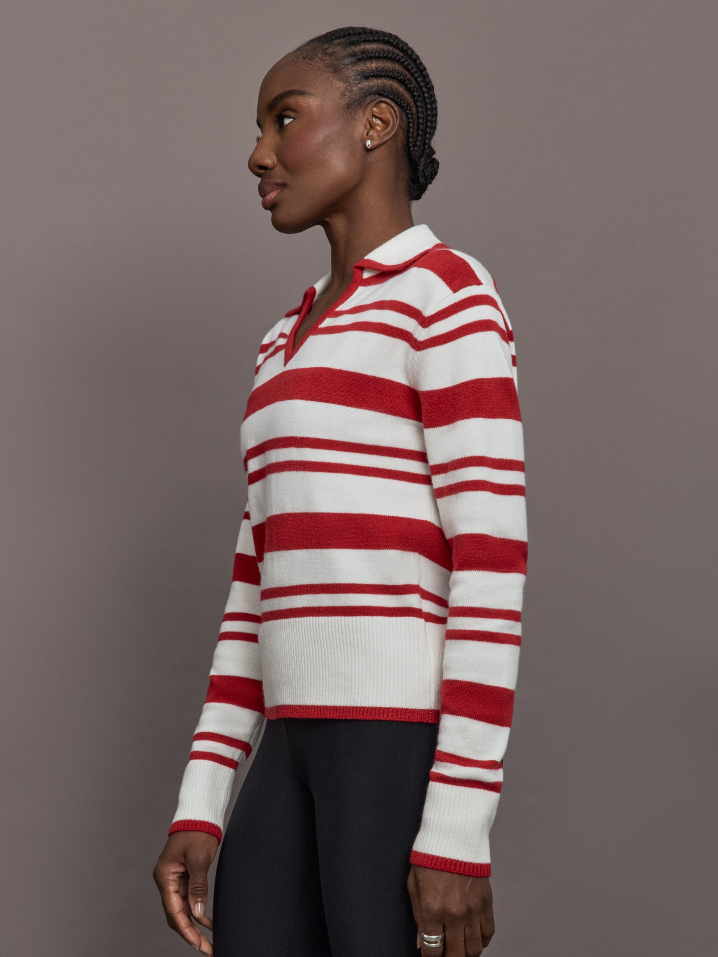 Carbon38 | Johnny Collar Striped Sweater - Red/Cream