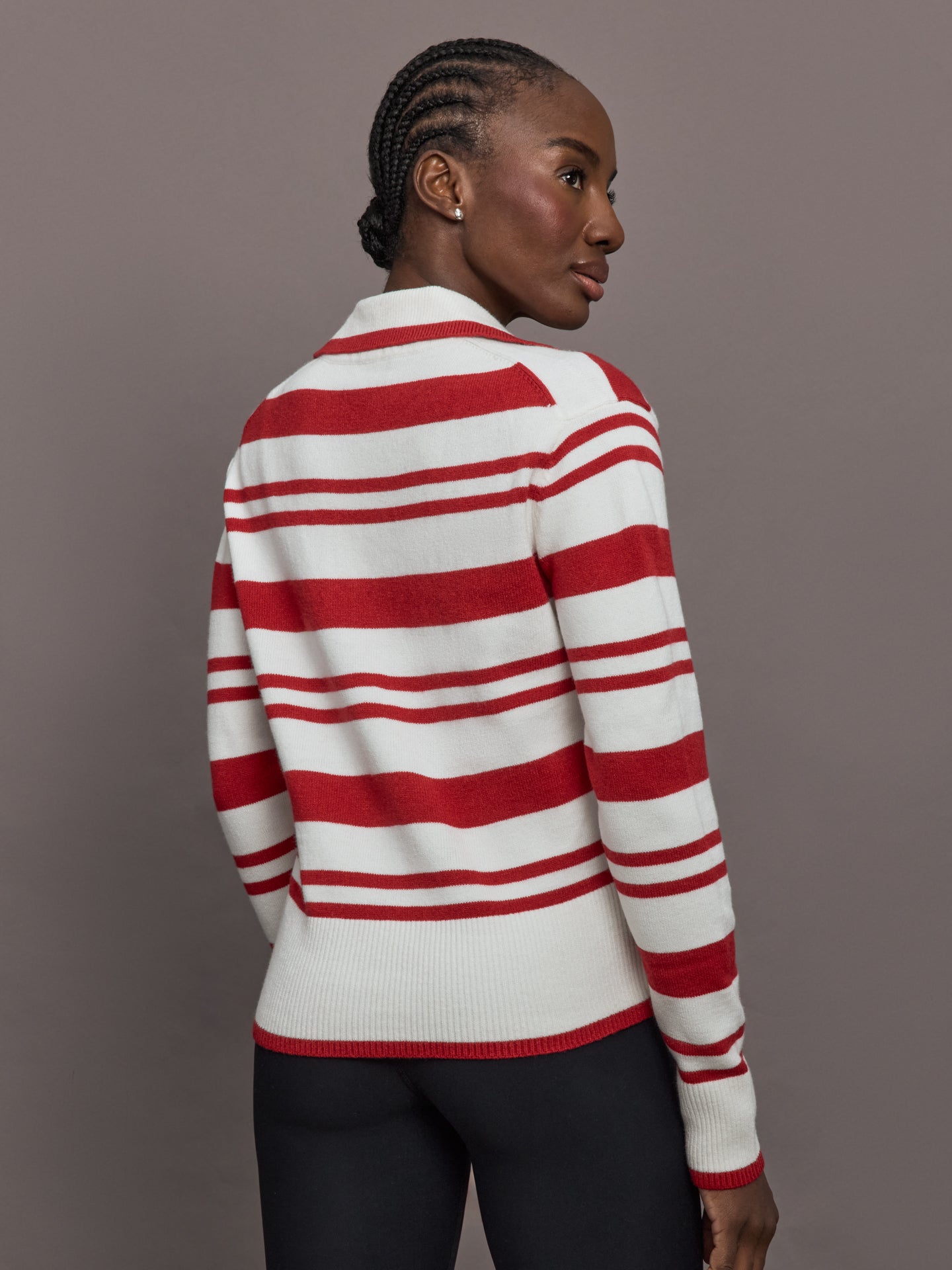Carbon38 | Johnny Collar Striped Sweater - Red/Cream