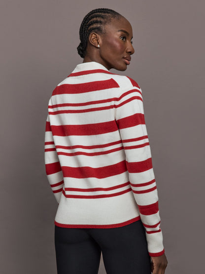 Carbon38 | Johnny Collar Striped Sweater - Red/Cream