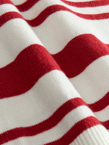 Carbon38 | Johnny Collar Striped Sweater - Red/Cream
