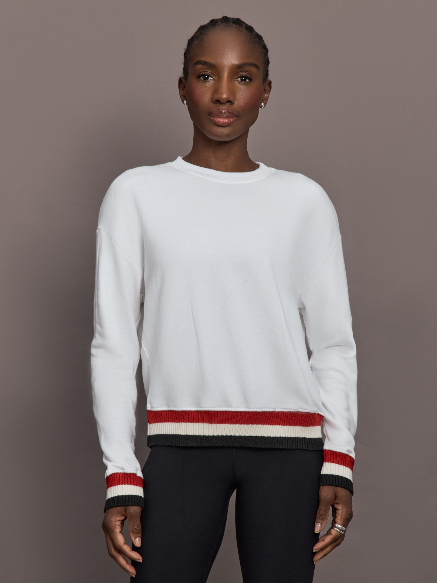 Carbon38 | Banded Sweatshirt in French Terry - White with Black/White/Red