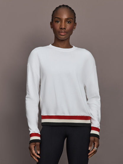 Carbon38 | Banded Sweatshirt in French Terry - White with Black/White/Red