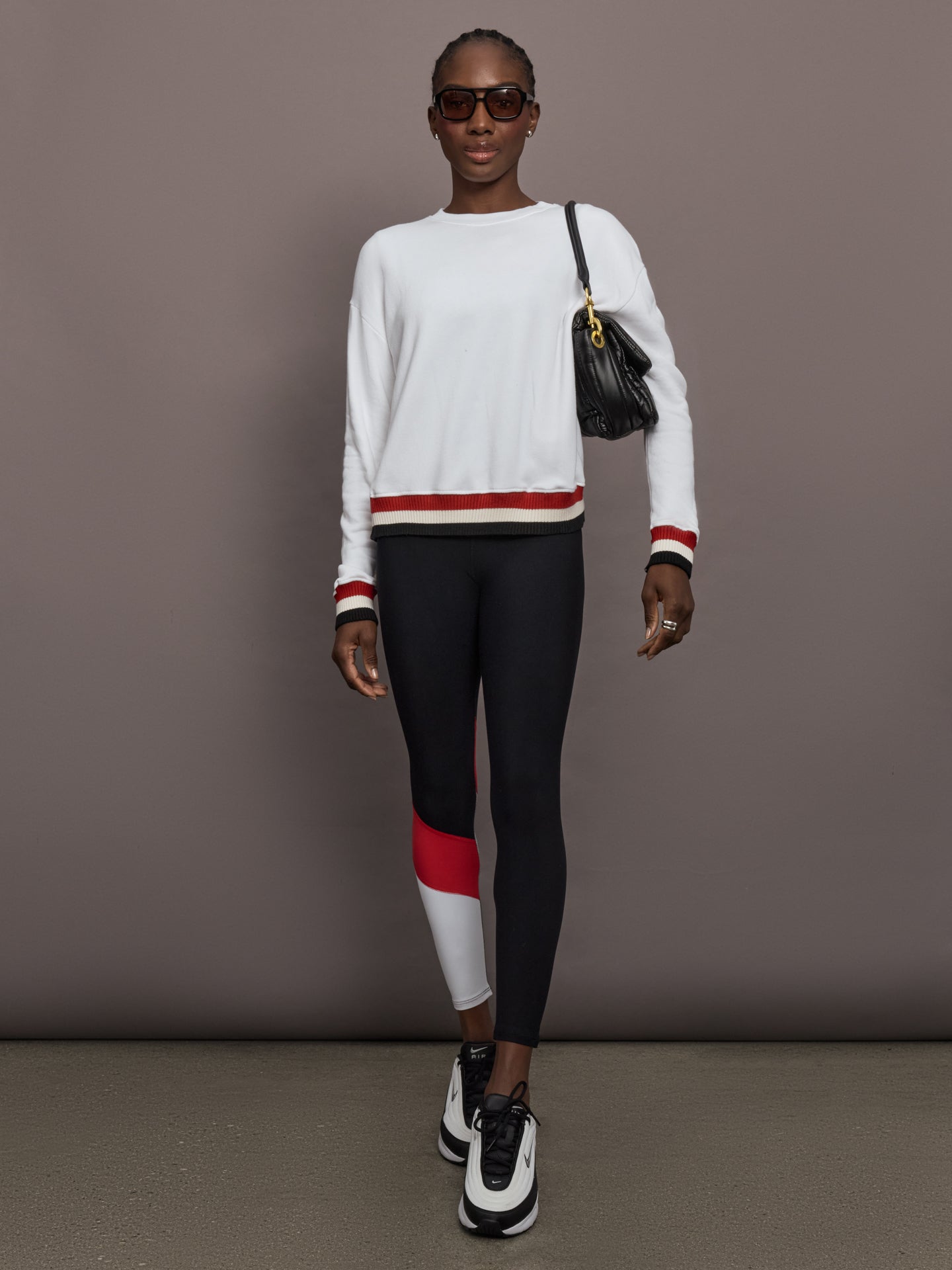 Carbon38 | Banded Sweatshirt in French Terry - White with Black/White/Red