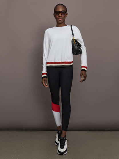 Carbon38 | Banded Sweatshirt in French Terry - White with Black/White/Red