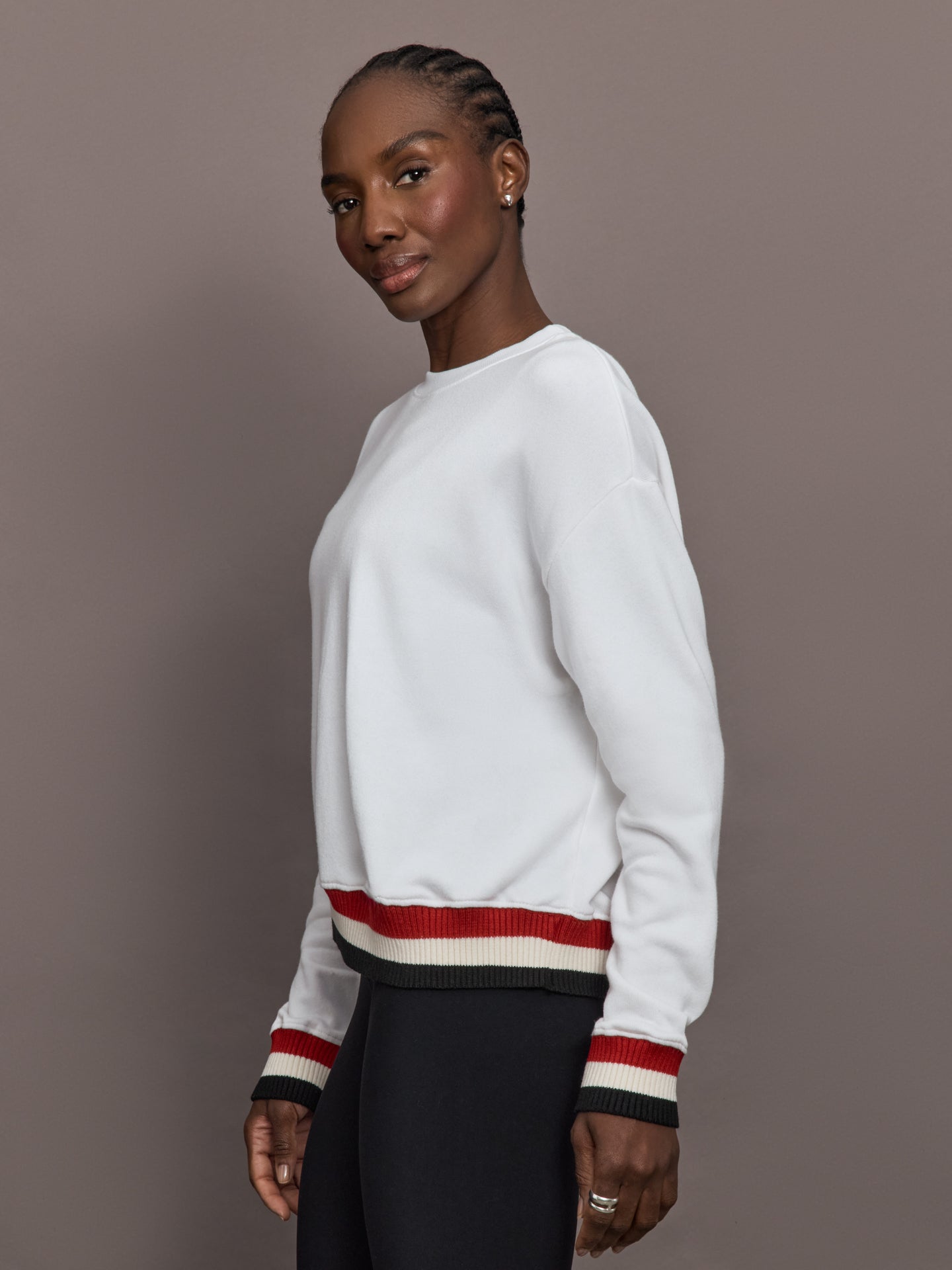 Carbon38 | Banded Sweatshirt in French Terry - White with Black/White/Red