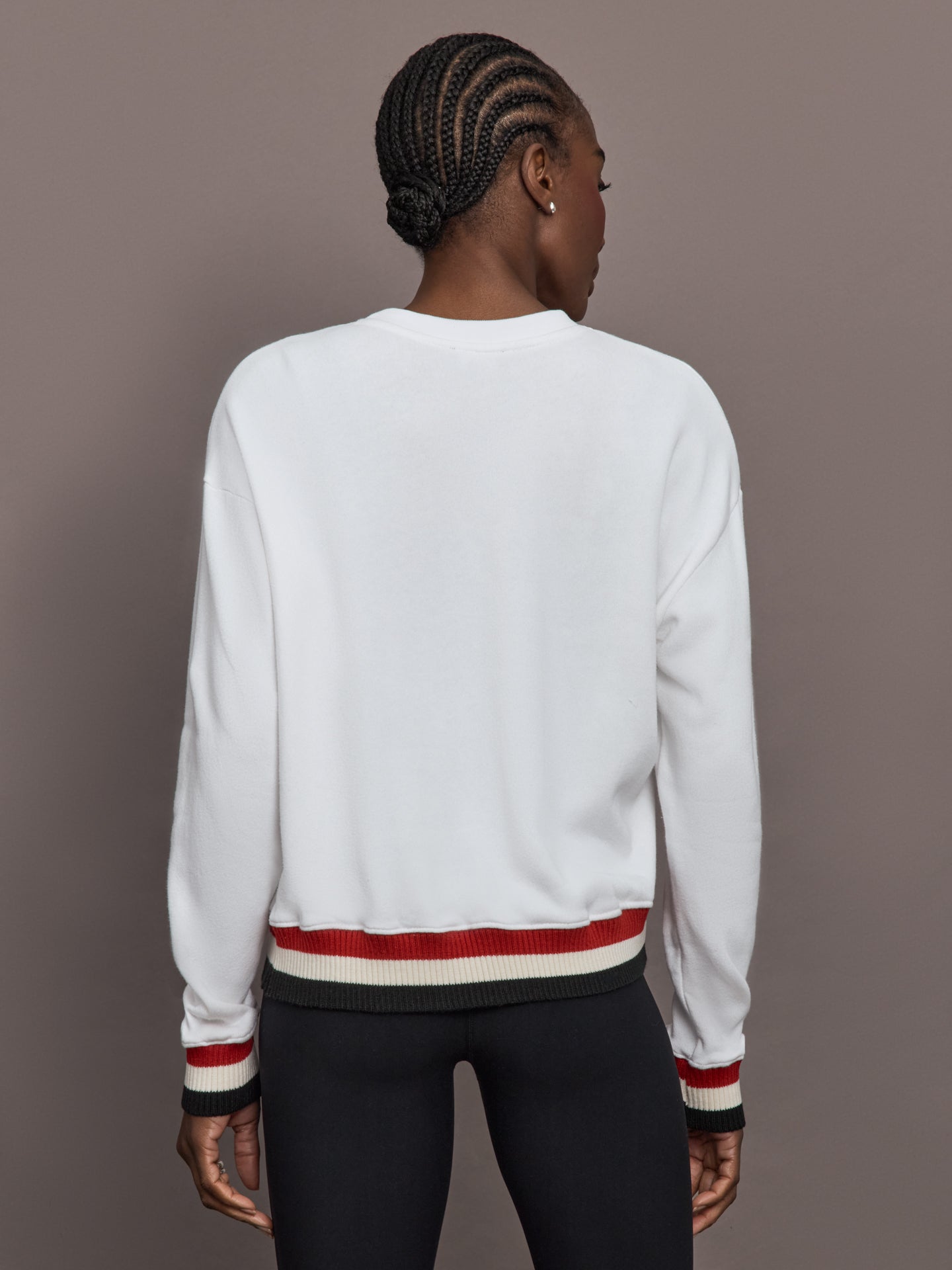 Carbon38 | Banded Sweatshirt in French Terry - White with Black/White/Red