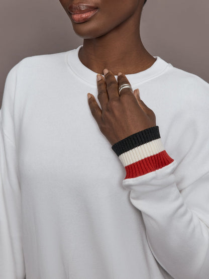 Carbon38 | Banded Sweatshirt in French Terry - White with Black/White/Red