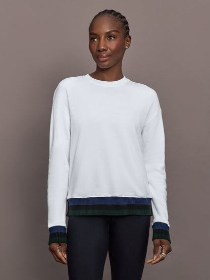 Carbon38 | Banded Sweatshirt in French Terry - White with Navy/Black/Forest
