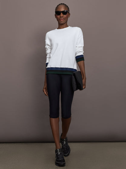 Carbon38 | Banded Sweatshirt in French Terry - White with Navy/Black/Forest