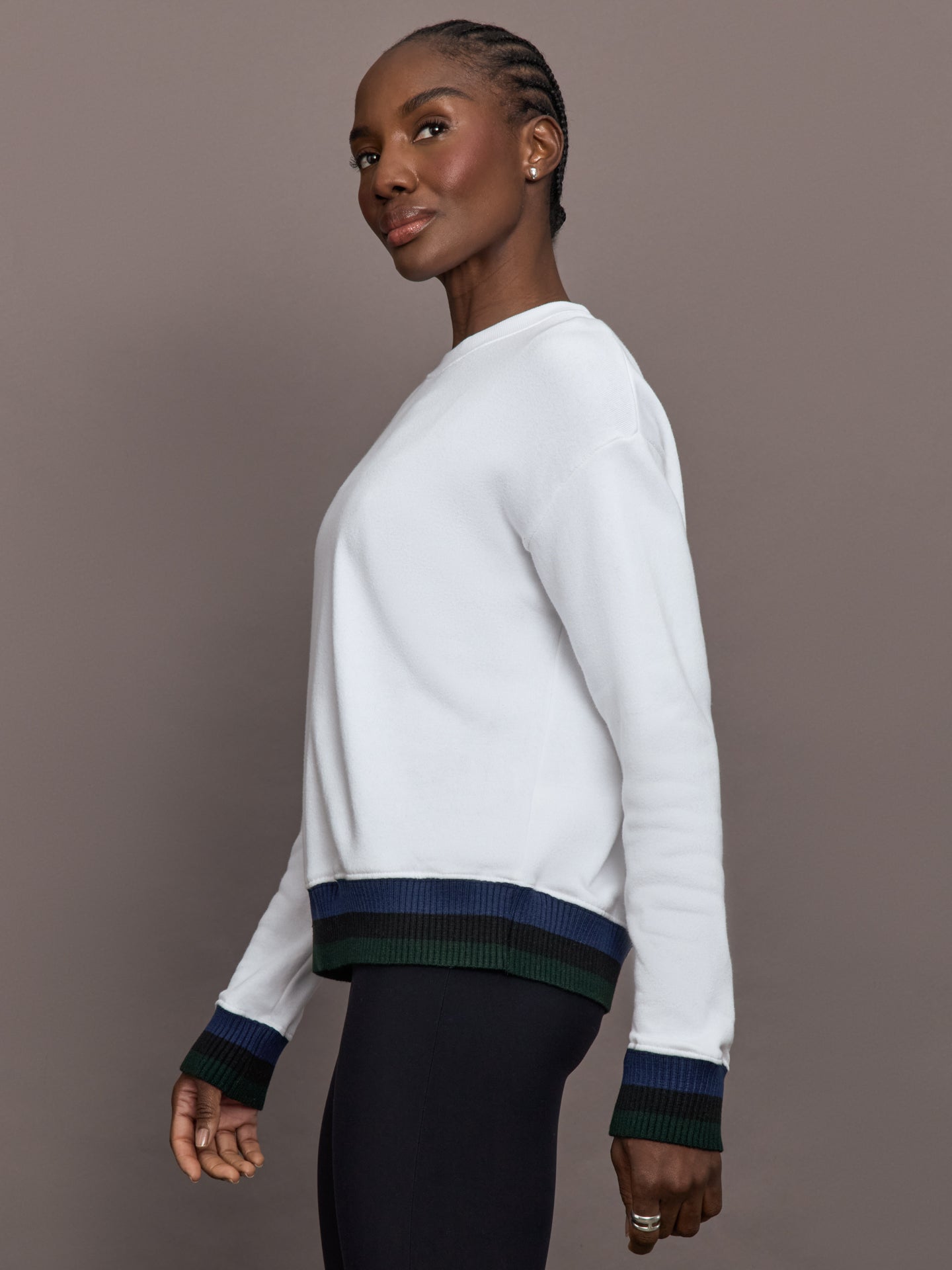 Carbon38 | Banded Sweatshirt in French Terry - White with Navy/Black/Forest