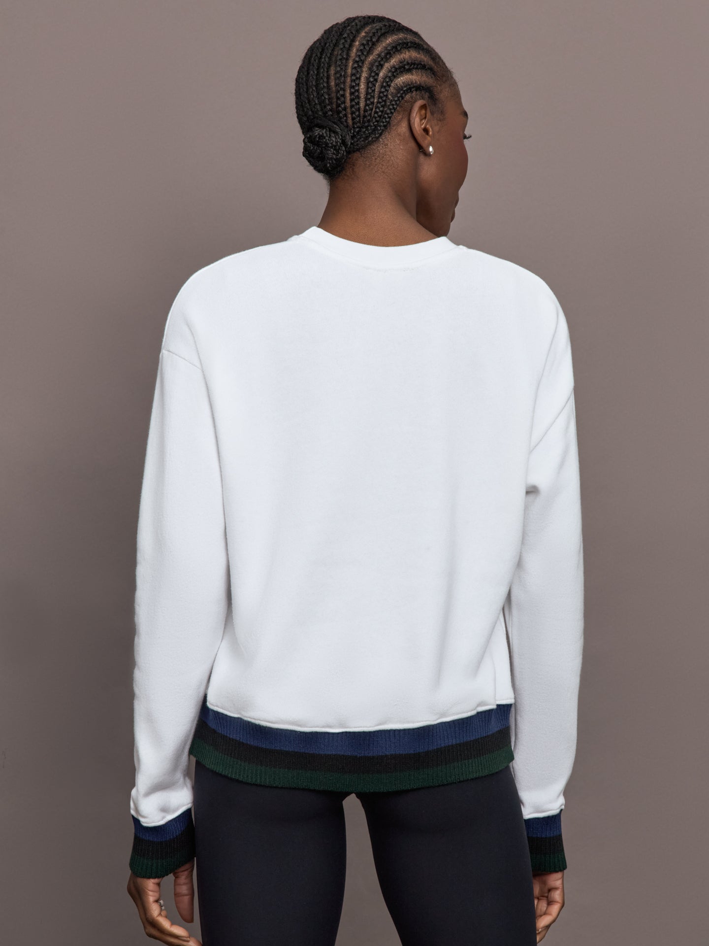 Carbon38 | Banded Sweatshirt in French Terry - White with Navy/Black/Forest