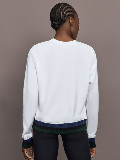 Carbon38 | Banded Sweatshirt in French Terry - White with Navy/Black/Forest