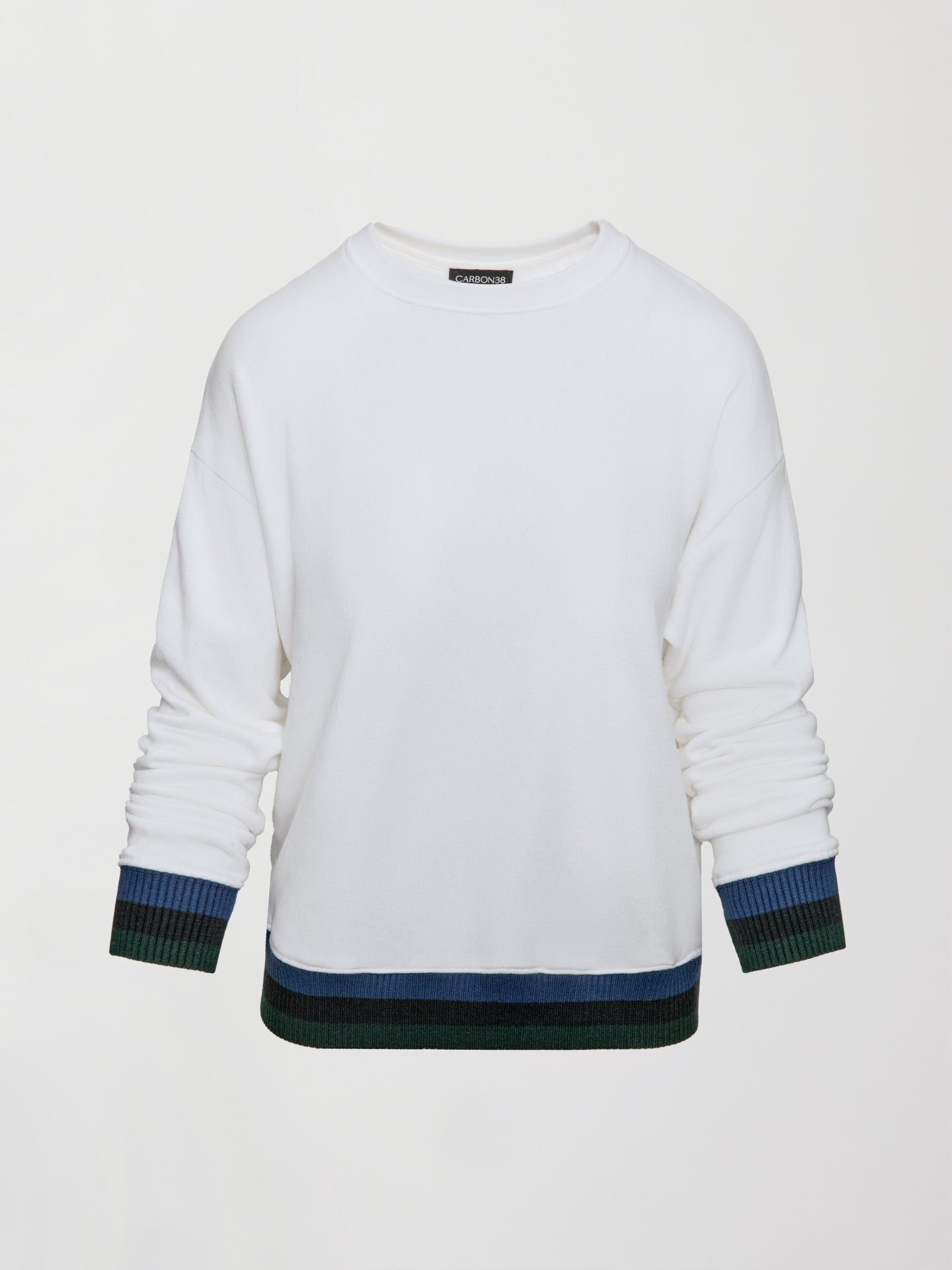 Carbon38 | Banded Sweatshirt in French Terry - White with Navy/Black/Forest