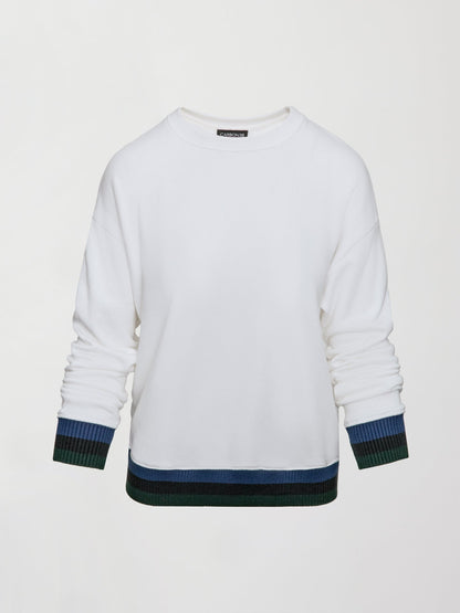 Carbon38 | Banded Sweatshirt in French Terry - White with Navy/Black/Forest
