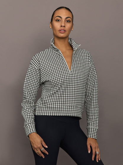 Carbon38 | Houndstooth Half Zip - Ivory / Faded Black