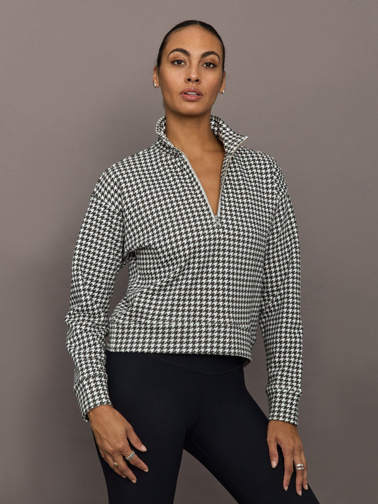 Carbon38 | Houndstooth Half Zip - Ivory / Faded Black