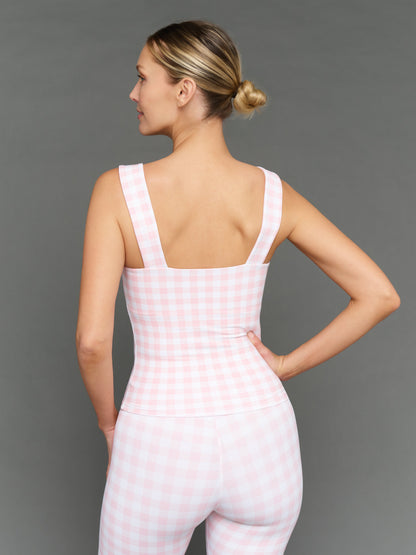 Carbon38 | Gingham Square Neck Tank in Melt - Pink Gingham