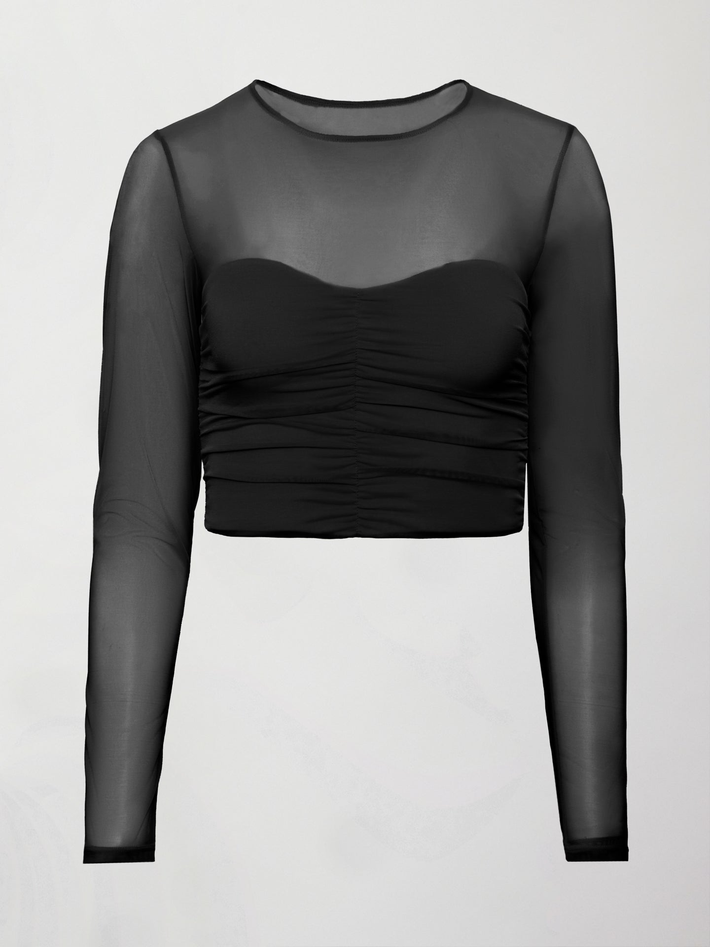 Carbon38 | Ruched Mesh Long Sleeve Top in Melt - Black