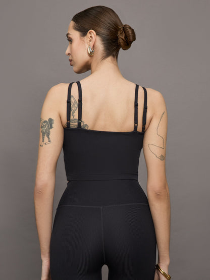 Carbon38 | V-Neck Tank in Ribbed Melt - Black