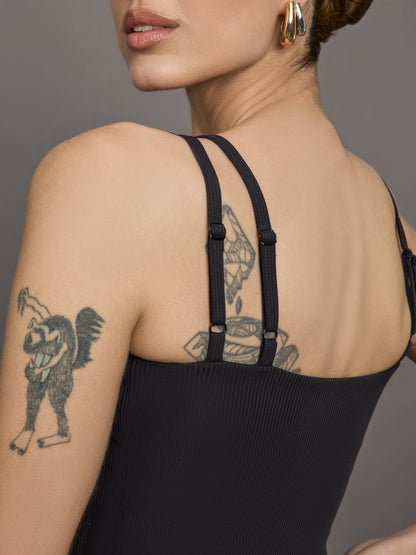 Carbon38 | V-Neck Tank in Ribbed Melt - Black