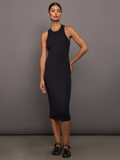 Carbon38 | High Neck Tank Dress in Ribbed Melt - Black