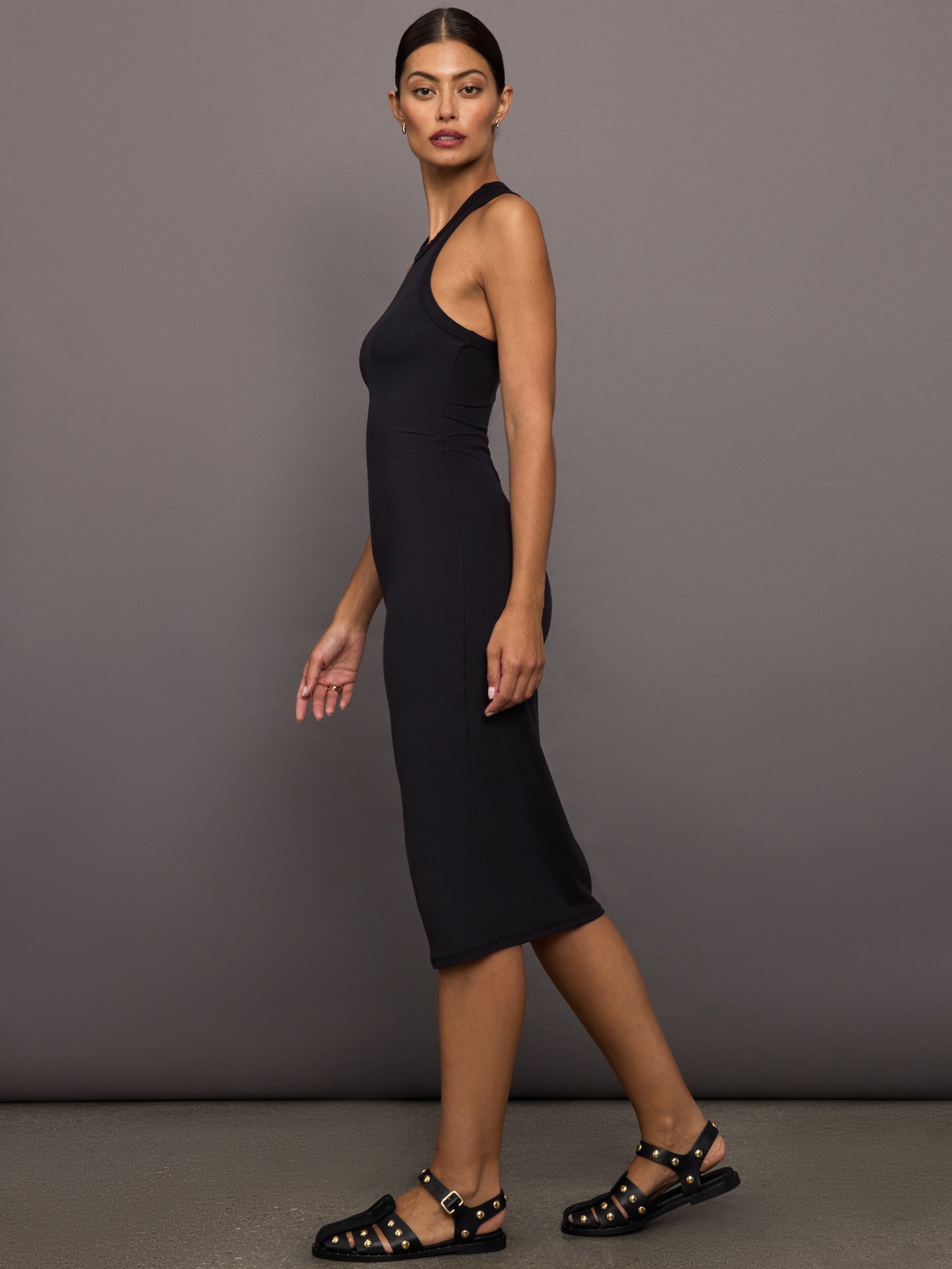 Carbon38 | High Neck Tank Dress in Ribbed Melt - Black