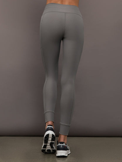Carbon38 | High Rise Pocket Legging in Ribbed Melt - Steel Grey