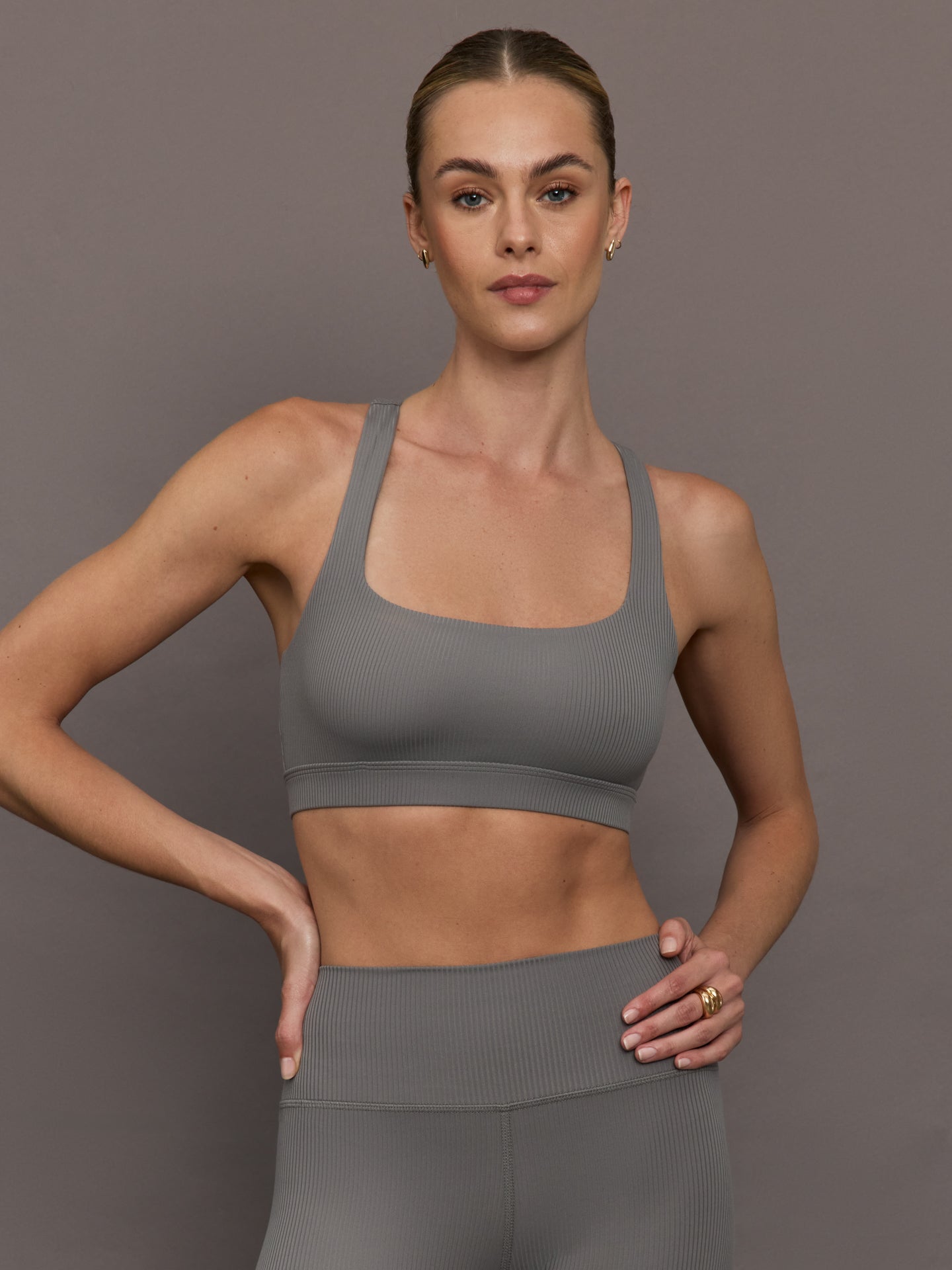 Carbon38 | Racerback Bra in Ribbed Melt - Steel Grey