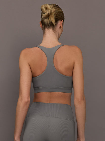 Carbon38 | Racerback Bra in Ribbed Melt - Steel Grey