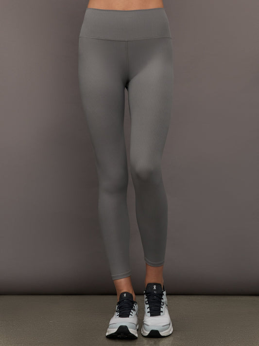 Carbon38 | High Rise Legging in Ribbed Melt - Steel Grey