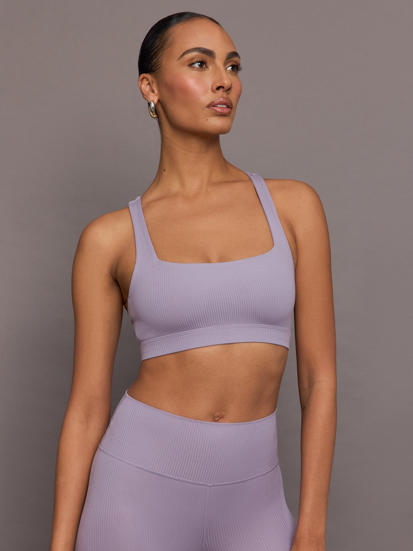 Carbon38 | Racerback Bra in Ribbed Melt - Lavender Grey