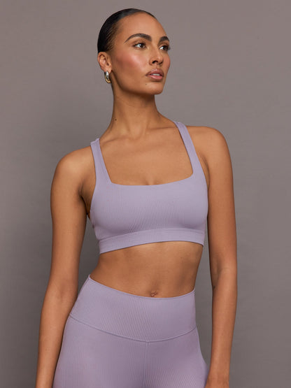Carbon38 | Racerback Bra in Ribbed Melt - Lavender Grey