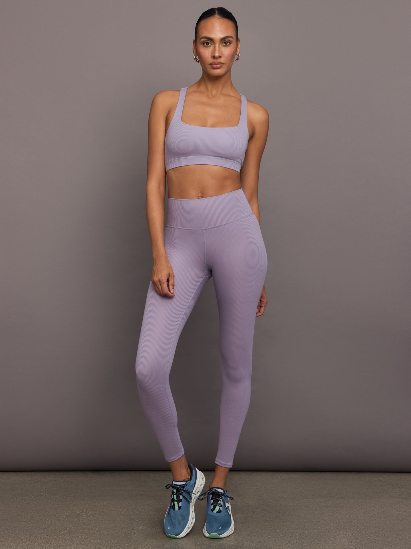 Carbon38 | Racerback Bra in Ribbed Melt - Lavender Grey