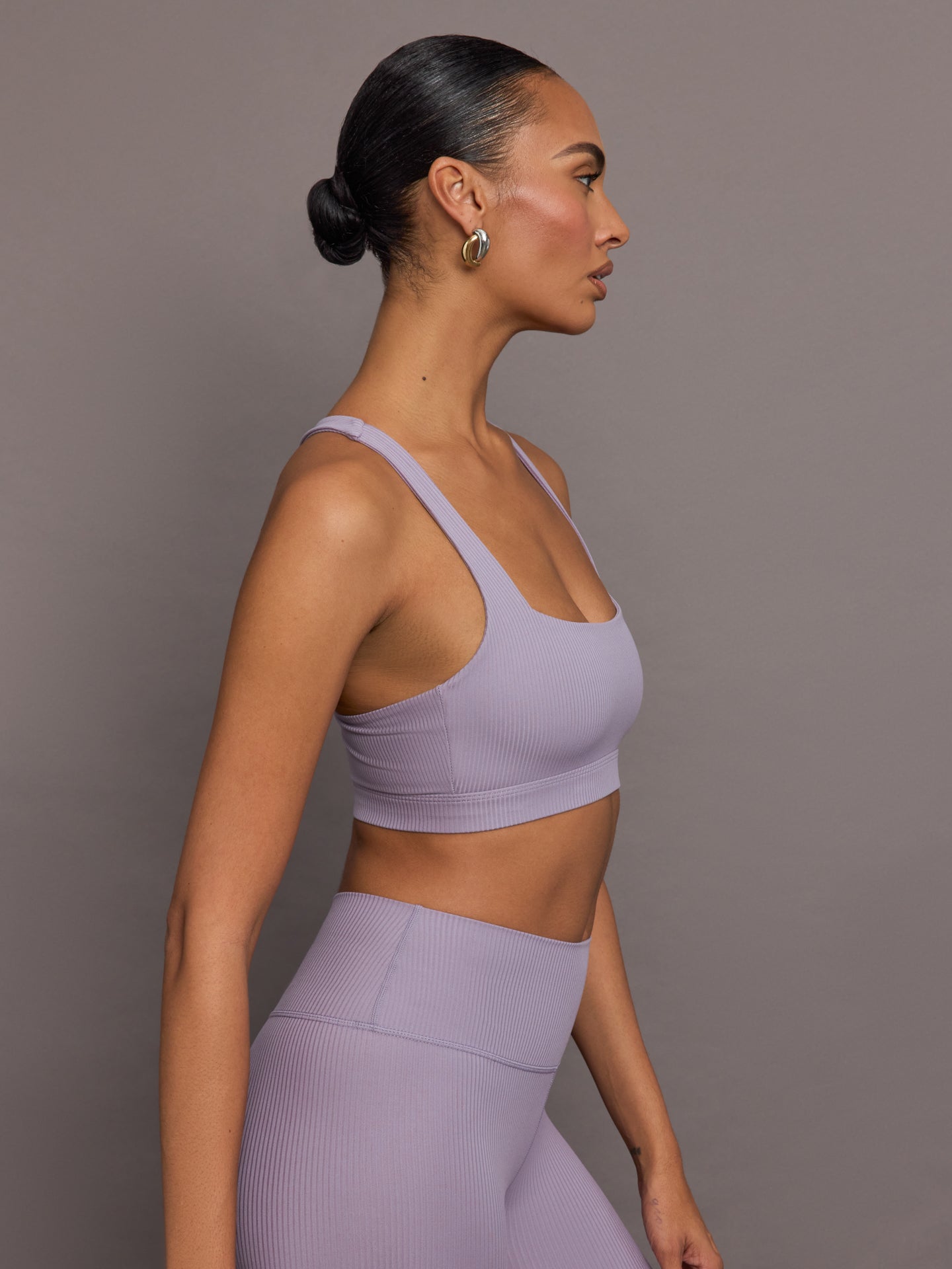 Carbon38 | Racerback Bra in Ribbed Melt - Lavender Grey